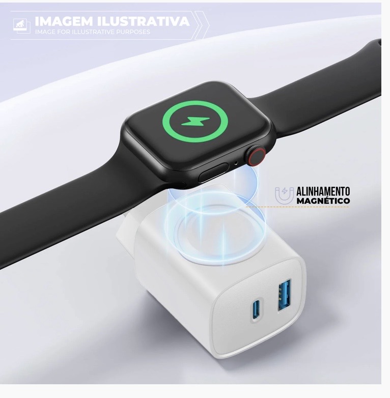 Carregador de Parede Universal Survivor 2 em 1 Power Delivery 23W Tipo C Ultra Rápido + USB A e Base de Carregamento Magnética Sem Fio para Apple Watch - Gshield - Imagem 3