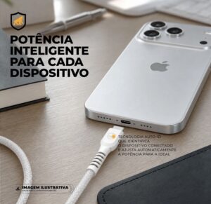 Cabo Dual Armor Tipo C/ Lightning 1M com Carregamento Rápido 27W Revestido em Nylon Balístico - Branco - Gshield