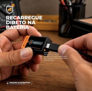 Bateria de Lítio 9V, Pilha Recarregável Tipo-C, 4070mWh com Capacidade de 1200mAh e 1000 ciclos - Cartela com 1 Pilha