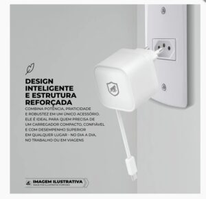 Carregador de Parede Turbo 35W com Cabo Retrátil Tipo C + 1 Entrada USB-A + 1 Entrada USB-C - Raptor - Gshield